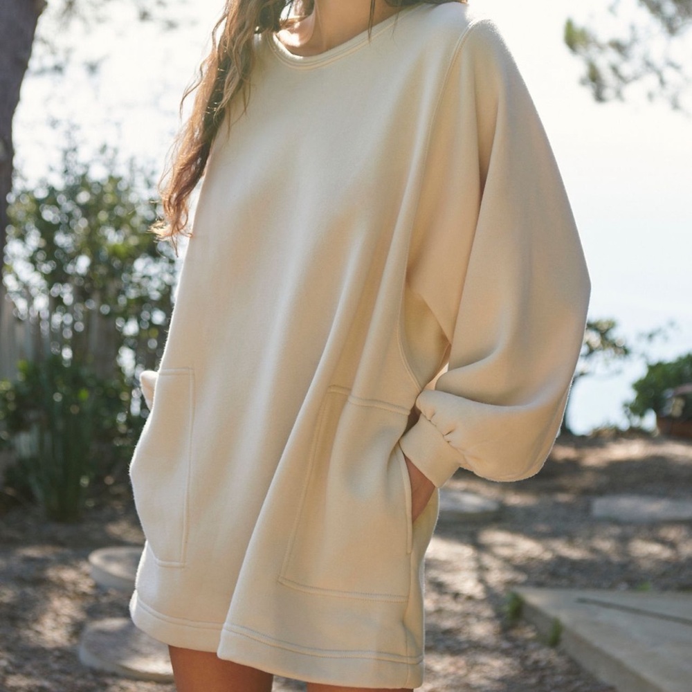 Free People Cream Oversized Sweatshirt